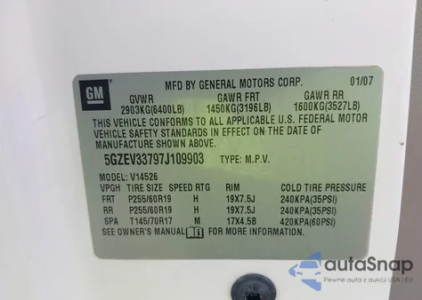 2007 Saturn Outlook Xr из США, поврежденный, VIN 5GZEV33797J109903